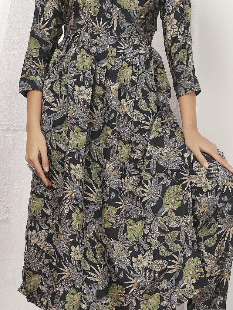 Marvelous Navy Blue Digital Printed Rayon Casual Wear Kurti With Pant