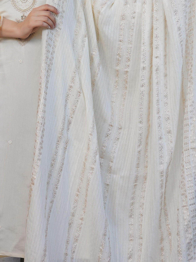 Incredible Off-White Embroidered Viscose Traditional Pant Suit