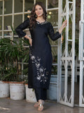 Charming Black Embroidered Viscose Pant Suit With Dupatta