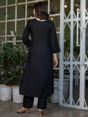 Charming Black Embroidered Viscose Pant Suit With Dupatta