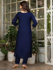Precious Navy Blue Sequins Rayon Event Wear Pant Suit With Dupatta