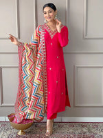 Fantastical Pink Embroidered Viscose Festival Wear Pant Suit