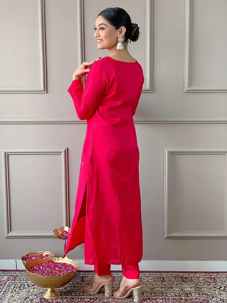 Fantastical Pink Embroidered Viscose Festival Wear Pant Suit
