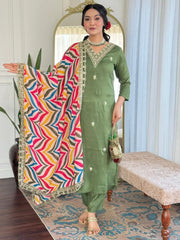 Enchanting Pista Green Embroidered Viscose Traditional Pant Suit