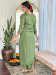 Enchanting Pista Green Embroidered Viscose Traditional Pant Suit