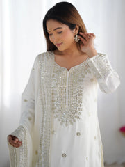 Spectacular White Sequins Chinon Eid Special Sharara Suit With Dupatta
