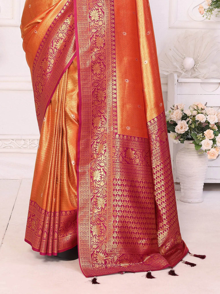 Fantastic Orange Zari Weaving Banarasi Silk Festival Wear Saree