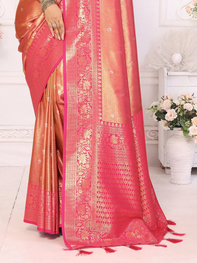 Marvelous Pink Zari Weaving Banarasi Silk Saree With Blouse