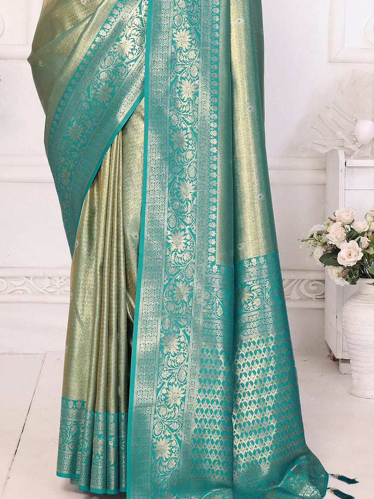 Bewitching Sea Green Zari Weaving Banarasi Silk Event Wear Saree