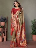 Wonderful Brown Zari Weaving Banarasi Silk Paithani Saree