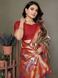 Wonderful Brown Zari Weaving Banarasi Silk Paithani Saree