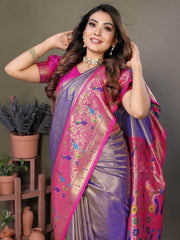 Stunning Lavender Zari Weaving Banarasi Silk Saree With Blouse
