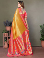 Enchanting Mustard Yellow Zari Weaving Banarasi Silk Paithani Saree