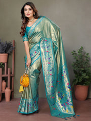 Charming Sky Blue Zari Weaving Banarasi Silk Festival Wear Saree