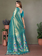 Charming Sky Blue Zari Weaving Banarasi Silk Festival Wear Saree