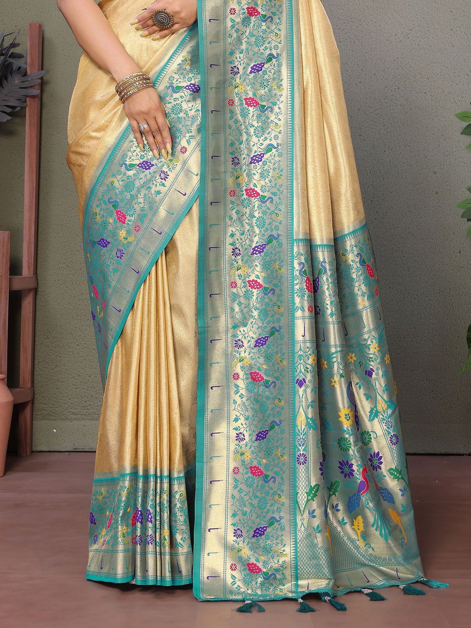 Glamorous Beige Zari Weaving Banarasi Silk Traditional Saree With Blouse