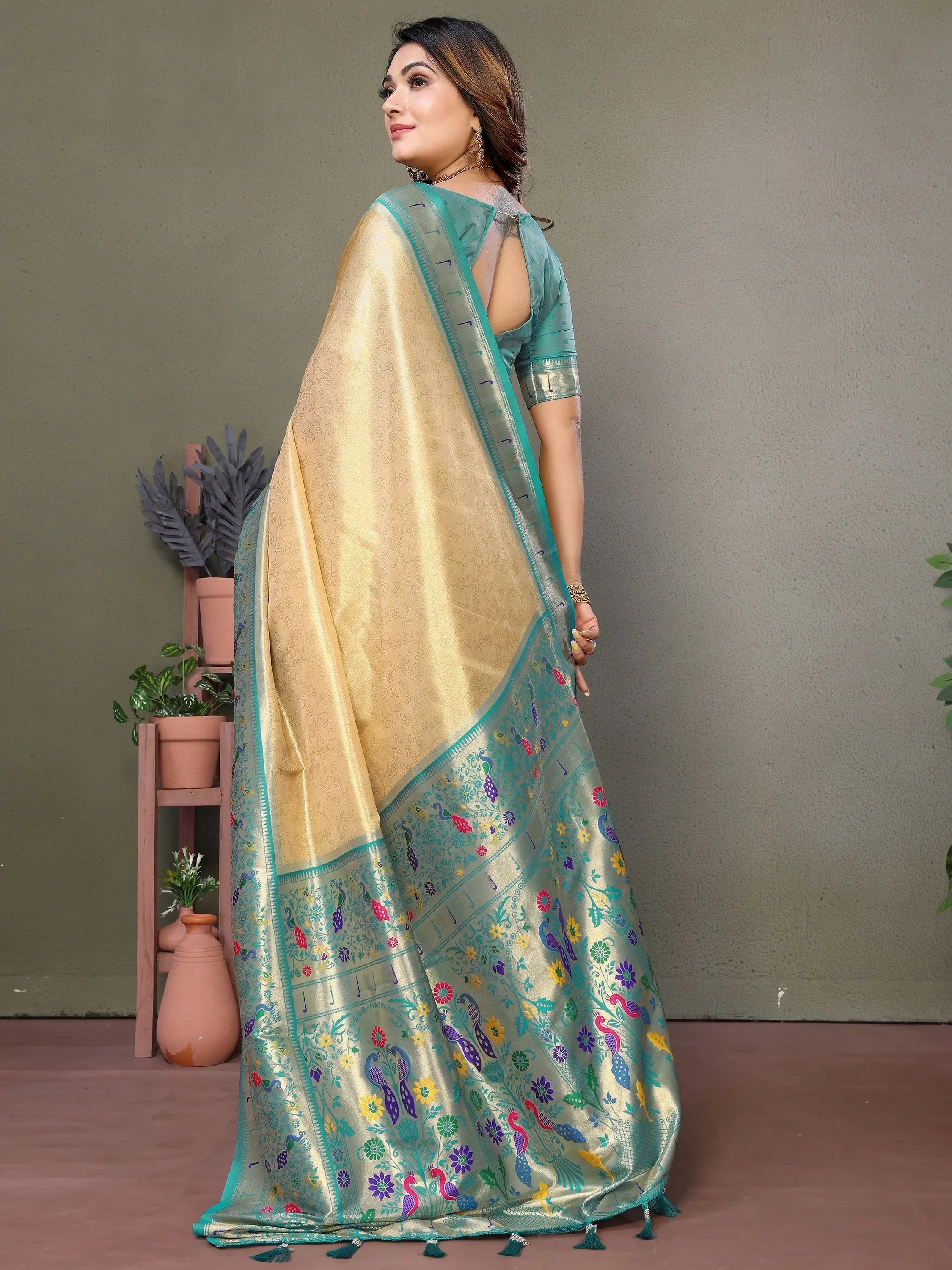 Glamorous Beige Zari Weaving Banarasi Silk Traditional Saree With Blouse