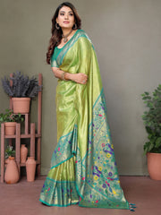 Bewitching Olive Green Zari Weaving Banarasi Silk Paithani Saree