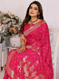 Astonishing Pink Zari Weaving Kochi Silk Traditional Saree With Blouse
