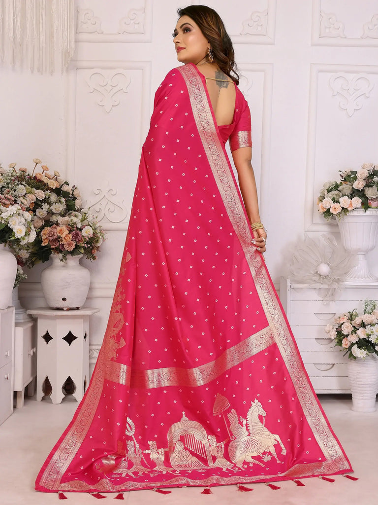 Astonishing Pink Zari Weaving Kochi Silk Traditional Saree With Blouse