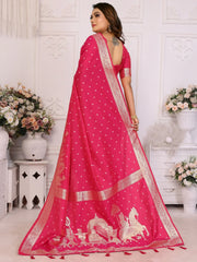 Astonishing Pink Zari Weaving Kochi Silk Traditional Saree With Blouse