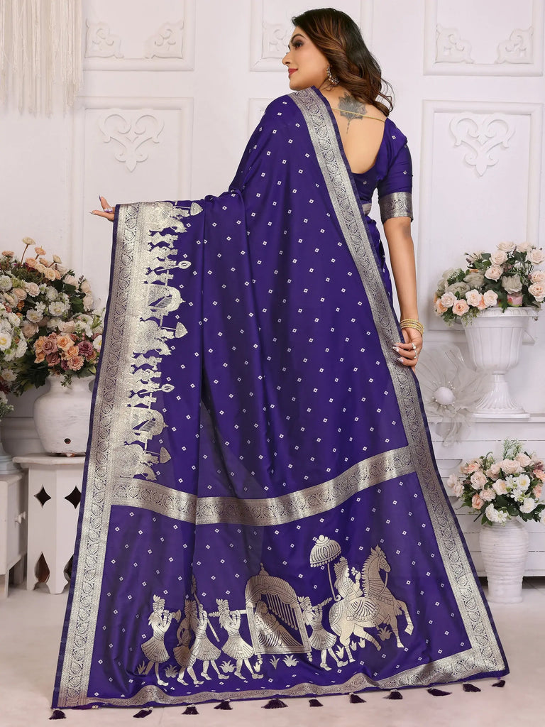 Spectacular Violet Zari Weaving Kochi Silk Wedding Saree With Blouse