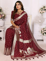Captivating Maroon Zari Weaving Silk Wedding Saree With Blouse