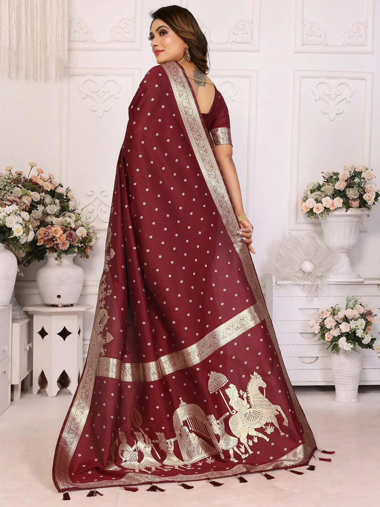 Captivating Maroon Zari Weaving Silk Wedding Saree With Blouse