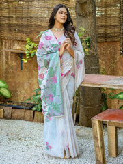 Captivating Off-White Floral Weaving Cotton Casual Wear Saree