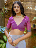 Glamorous Off-White Floral Weaving Cotton Saree With Purple Blouse