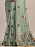 Gorgeous Grey Floral Weaving Cotton Traditional Saree With Blouse