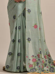 Gorgeous Grey Floral Weaving Cotton Traditional Saree With Blouse