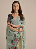 Gorgeous Grey Floral Weaving Cotton Traditional Saree With Blouse
