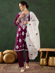 Attractive Magenta Color Rayon Function Wear Pant Suit With Dupatta