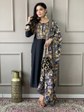 Magnetic Black Embroidery Work Chanderi Silk Event Wear Pant Suit