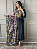 Magnetic Black Embroidery Work Chanderi Silk Event Wear Pant Suit