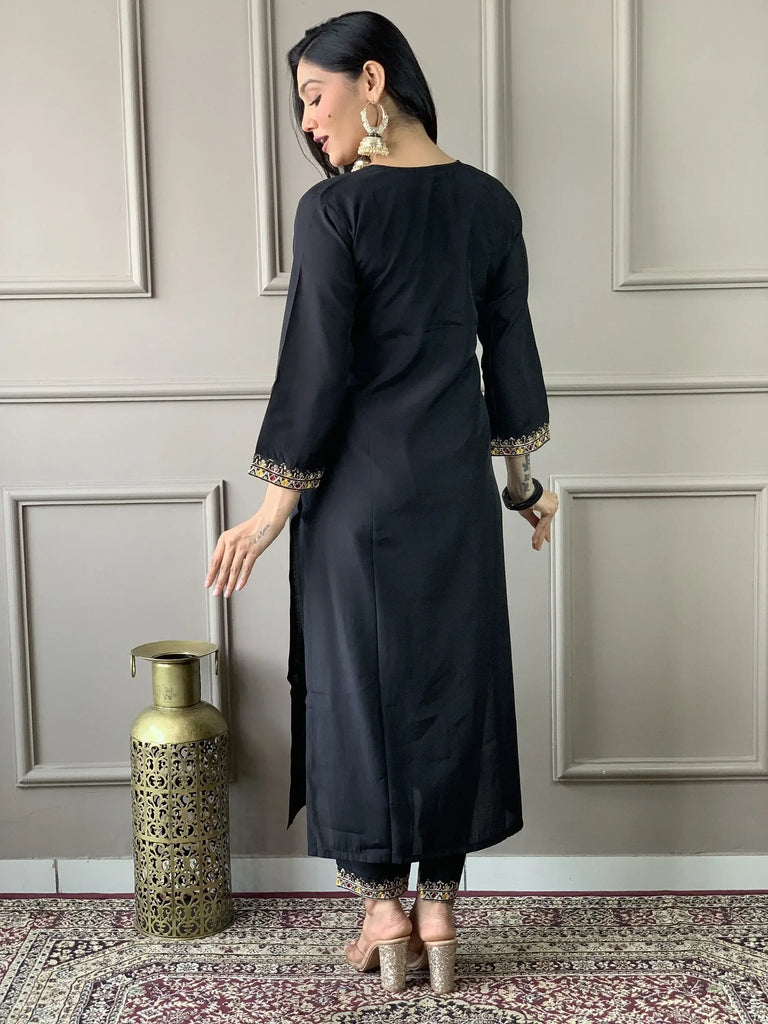 Magnetic Black Embroidery Work Chanderi Silk Event Wear Pant Suit