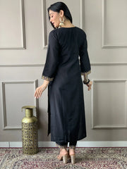 Magnetic Black Embroidery Work Chanderi Silk Event Wear Pant Suit
