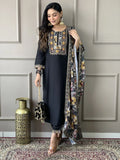Magnetic Black Embroidery Work Chanderi Silk Event Wear Pant Suit