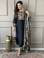 Magnetic Black Embroidery Work Chanderi Silk Event Wear Pant Suit