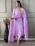 Wonderful Lavender Color Embroidery Work Wedding Wear Pant Suit