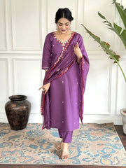 Alluring Purple Embroidered Chanderi Silk Event Wear Pant Suit
