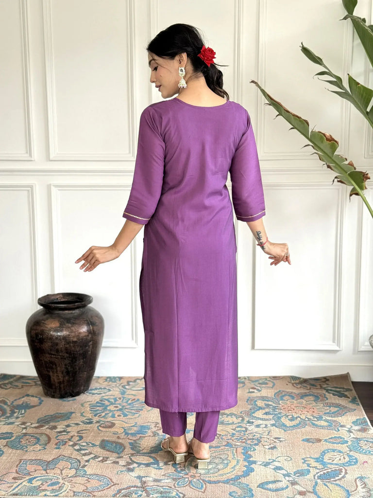 Alluring Purple Embroidered Chanderi Silk Event Wear Pant Suit
