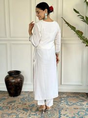 Sensual White Embroidered Chanderi Silk Festival Wear Pant Suit