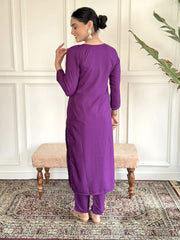 Bewitching Purple Embroidered Rayon Event Wear Pant Suit With Dupatta