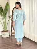 Captivating Sky Blue Embroidered Chanderi Silk Function Wear Pant Suit
