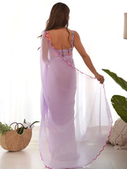Charming Lavender Georgette Function Wear Saree With Blouse
