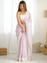 Spectacular Lavender Blush Stone Work Georgette Function Wear Saree