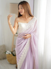 Spectacular Lavender Blush Stone Work Georgette Function Wear Saree