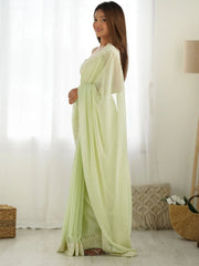 Dazzling Light Green Stone Work Georgette Event Wear Saree